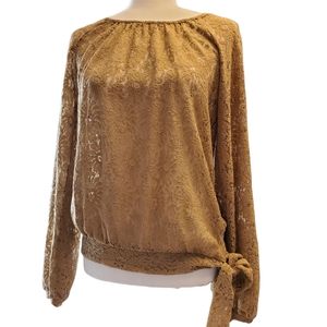 Michael Kors Toffee Lace Long Sleeves Tie Waist Top Size XS